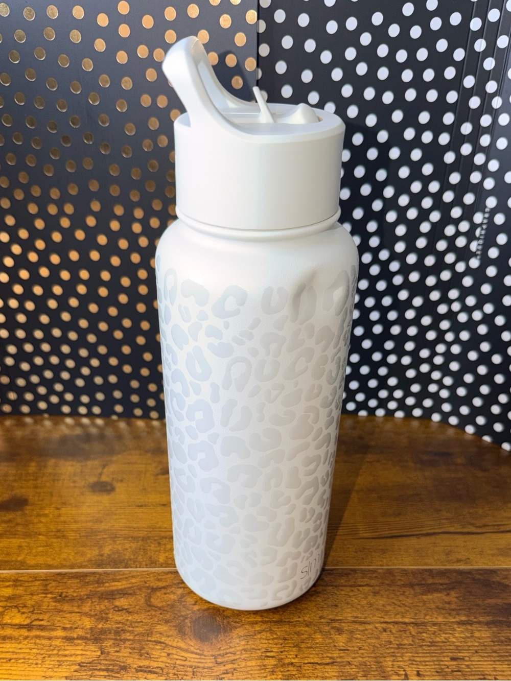 *FLAWED* Simple Modern White Leopard Stainless Water Bottle with Flip Straw